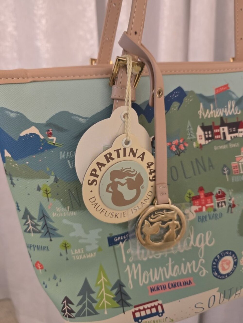 Spartina 449 Blue Ridge Mountains  Carolina Shoulder Totes Bag Purse MAP New Tag - Picture 4 of 10